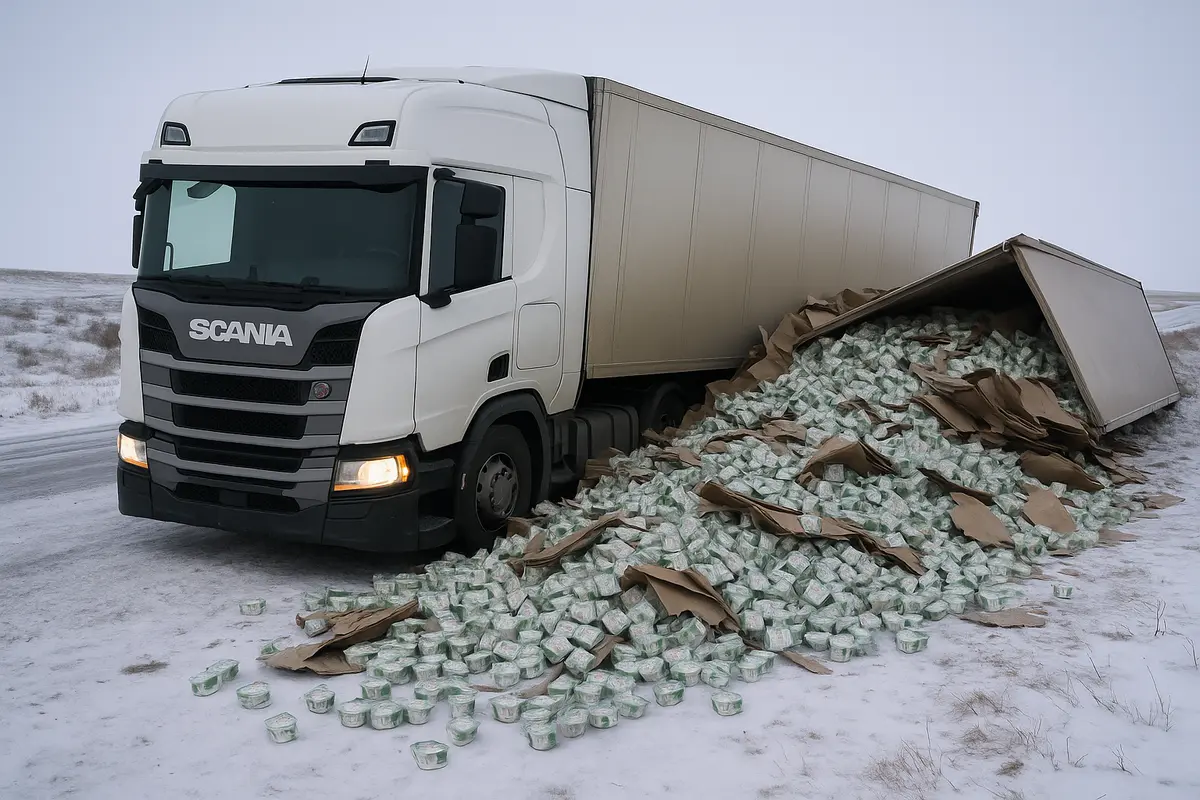 В Мангистау водитель перевернувшейся фуры угостил местных йогуртом